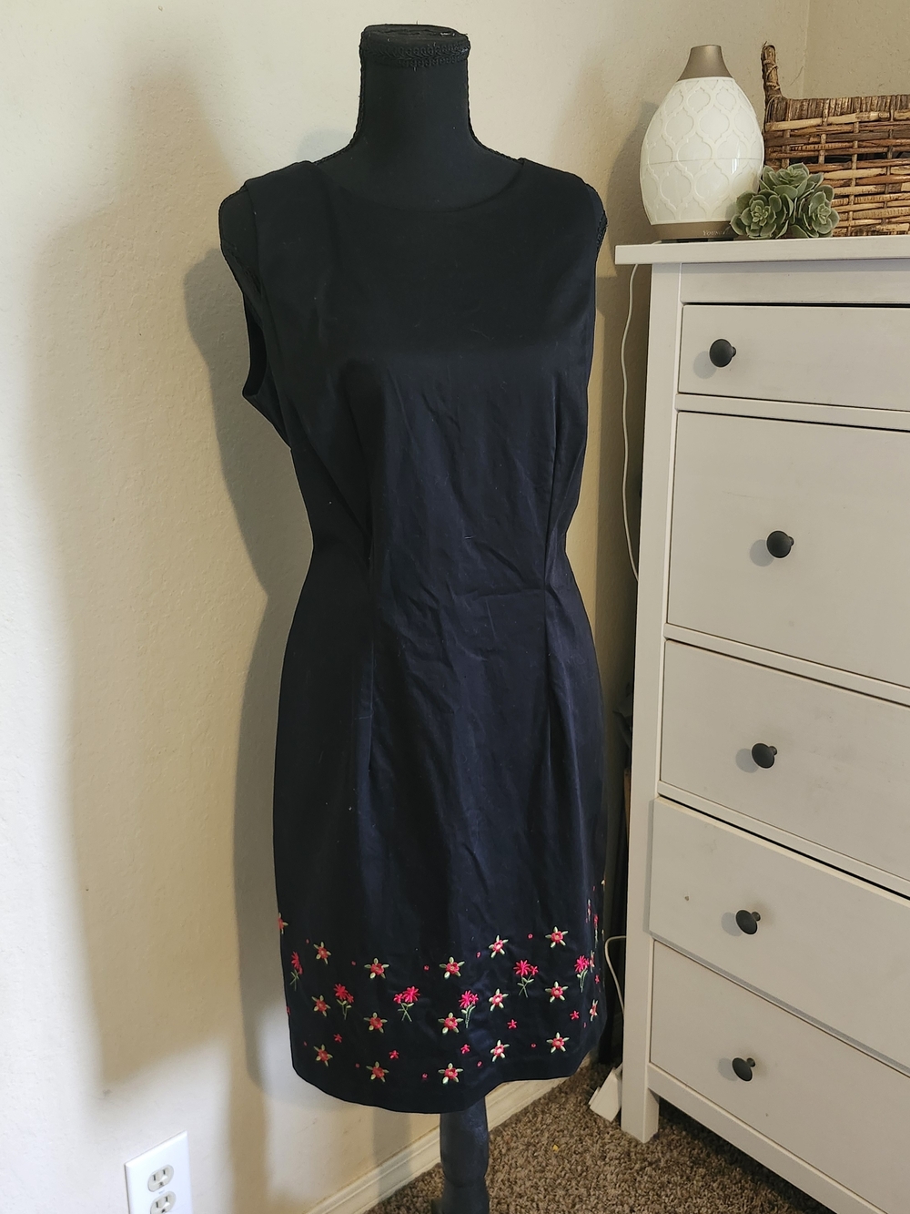 Teddi Black Midi Dress with Pink Floral Hem